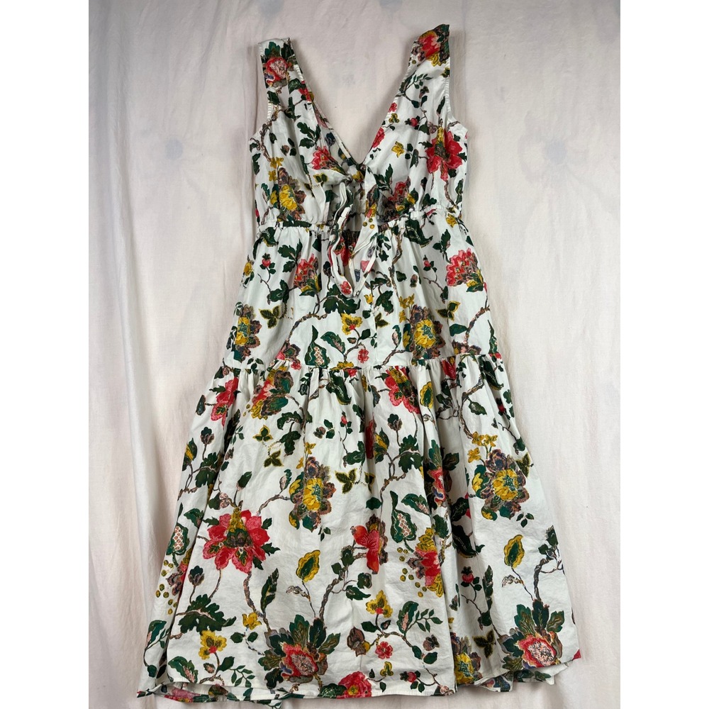 Melonie T Floral Drop Waist Tiered Midi Dress White Multi Cotton Blend Size 4 - Picture 6 of 6